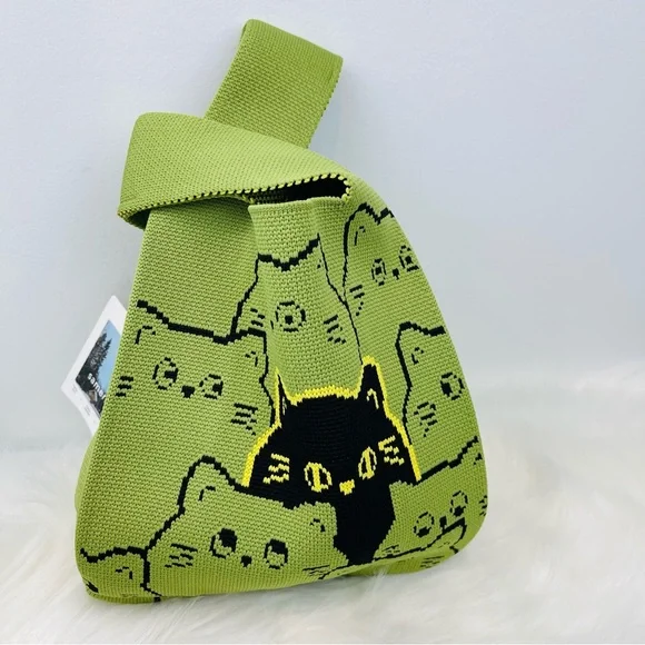 NWT Green Cat Compact Stylish Essentials Handheld Bag - Picture 2 of 7